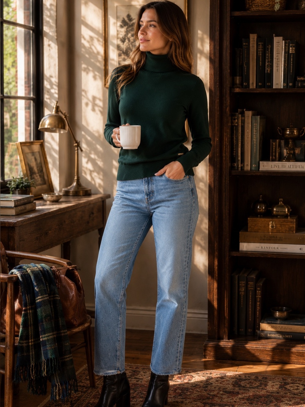 Calvin Klein Green Small Turtleneck Sweater Quiet Luxury Minimalist Classic
